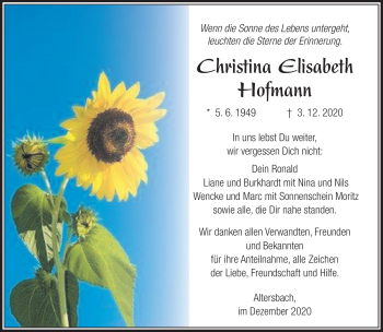 Traueranzeige von Christina Hofmann von Südthüringer Presse