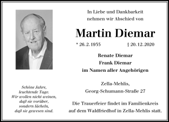Traueranzeige von Martin Diemar von Südthüringer Presse