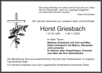 Traueranzeige von Horst Griesbach von Frankenpost