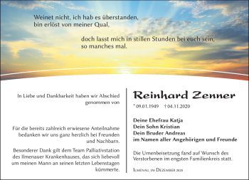 Traueranzeige von Reinhard Zenner von Südthüringer Presse