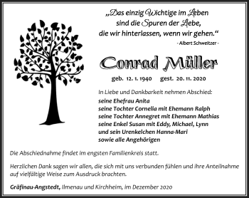 Traueranzeige von Conrad Müller von Südthüringer Presse