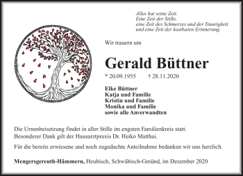 Traueranzeige von Gerald Büttner von Südthüringer Presse