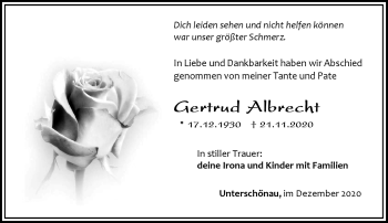 Traueranzeige von Gertrud Albrecht von Südthüringer Presse