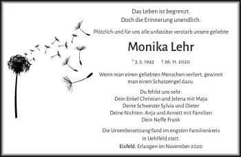 Traueranzeige von Monika Lehr von Südthüringer Presse