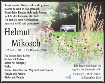 Traueranzeige von Helmut Mikosch von Südthüringer Presse