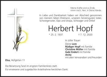 Traueranzeige von Herbert Hopf von Neue Presse Coburg