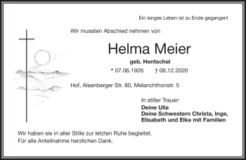 Traueranzeige von Helma Meier von Frankenpost