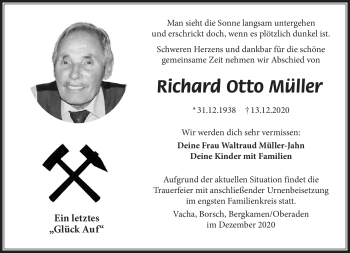 Traueranzeige von Richard Otto Müller von Südthüringer Presse
