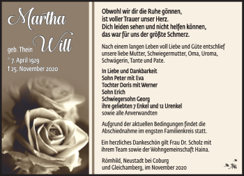 Traueranzeige von Martha Will von Südthüringer Presse