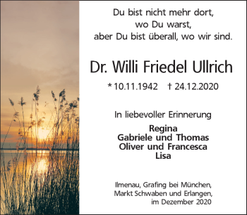 Traueranzeige von Willi Friedel Ullrich von Südthüringer Presse