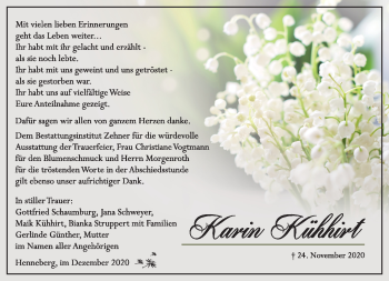 Traueranzeige von Karin Kühhirt von Südthüringer Presse