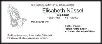 Traueranzeige von Elisabeth Nüssel von Frankenpost