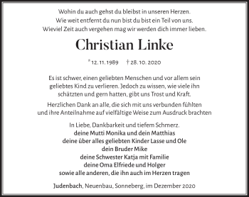 Traueranzeige von Christian Linke von Südthüringer Presse
