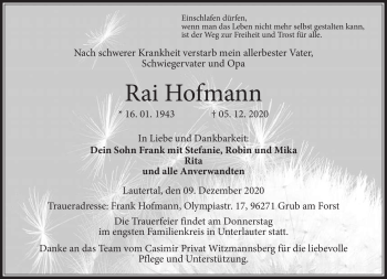 Traueranzeige von Rai Hofmann von Neue Presse Coburg