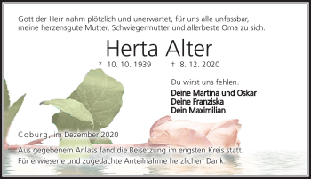 Traueranzeige von Herta Alter von Neue Presse Coburg