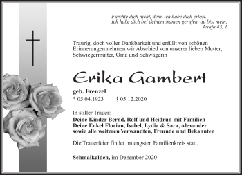 Traueranzeige von Erika Gambert von Südthüringer Presse