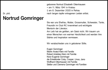 Traueranzeige von Norrud Gomringer von Frankenpost