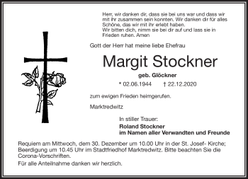 Traueranzeige von Margit Stockner von Frankenpost