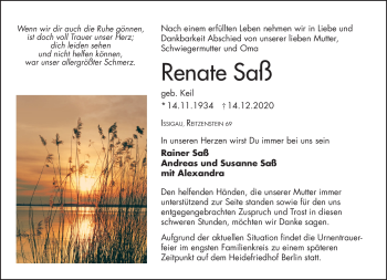 Traueranzeige von Renate Saß von Frankenpost