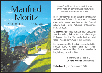 Traueranzeige von Manfred Moritz von Südthüringer Presse