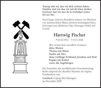 Traueranzeige von Hartwig Fischer von Südthüringer Presse