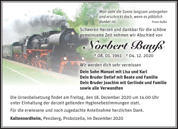 Traueranzeige von Norbert Bauß von Südthüringer Presse