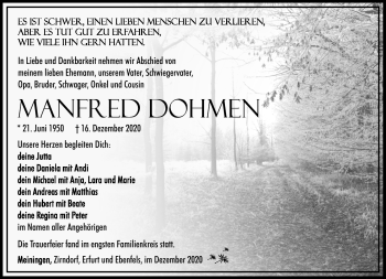 Traueranzeige von Manfred Dohmen von Südthüringer Presse