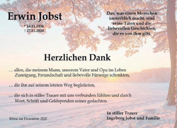 Traueranzeige von Erwin Jobst von Südthüringer Presse