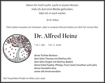 Traueranzeige von Dr. Alfred Heinz von Südthüringer Presse