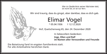 Traueranzeige von Elimar Vogel von Frankenpost