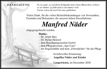 Traueranzeige von Manfred Näder von Südthüringer Presse