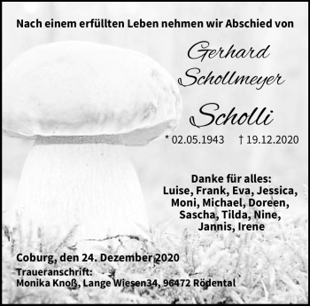 Traueranzeige von Gerhard Schollmeyer von Neue Presse Coburg
