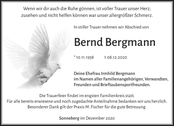 Traueranzeige von Bernd Bergmann von Südthüringer Presse