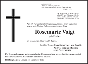 Traueranzeige von Rosemarie Voigt von Südthüringer Presse