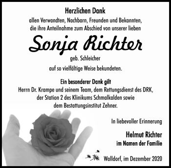 Traueranzeige von Sonja Richter von Südthüringer Presse