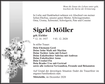 Traueranzeige von Sigrid Möller von Südthüringer Presse