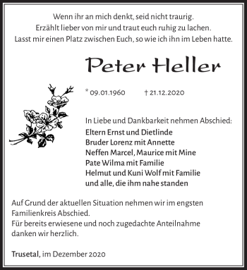 Traueranzeige von Peter Heller von Südthüringer Presse