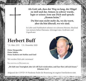 Traueranzeige von Herbert Buff von Südthüringer Presse
