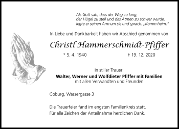 Traueranzeige von Christl Hammerschmidt-Pfiffer von Neue Presse Coburg