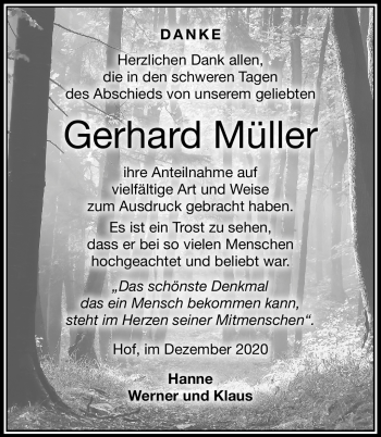 Traueranzeige von Gerhard Müller von Frankenpost