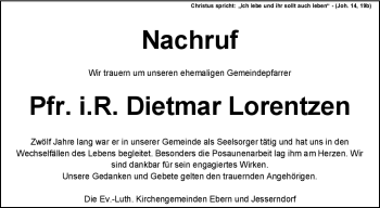 Traueranzeige von Dietmar Lorentzen von Neue Presse Coburg