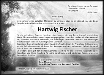 Traueranzeige von Hartwig Fischer von Südthüringer Presse