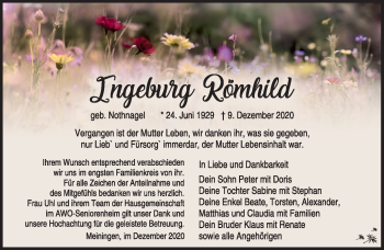 Traueranzeige von Römhild Ingeburg von Südthüringer Presse