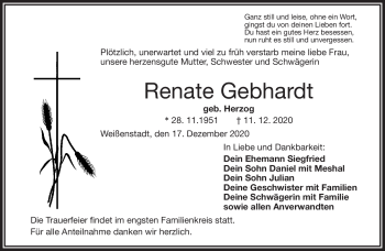 Traueranzeige von Renate Gebhardt von Frankenpost