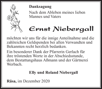 Traueranzeige von Ernst Niebergall von Südthüringer Presse