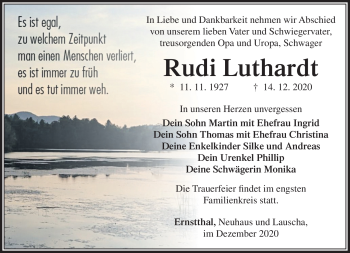 Traueranzeige von Rudi Luthardt von Südthüringer Presse