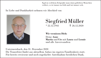 Traueranzeige von Siegfried Müller von Neue Presse Coburg