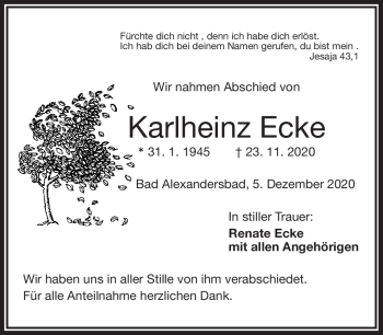 Traueranzeige von Karlheinz Ecke von Frankenpost