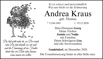 Traueranzeige von Andrea Kraus von Neue Presse Coburg