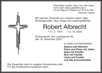 Traueranzeige von Robert Albrecht von Frankenpost